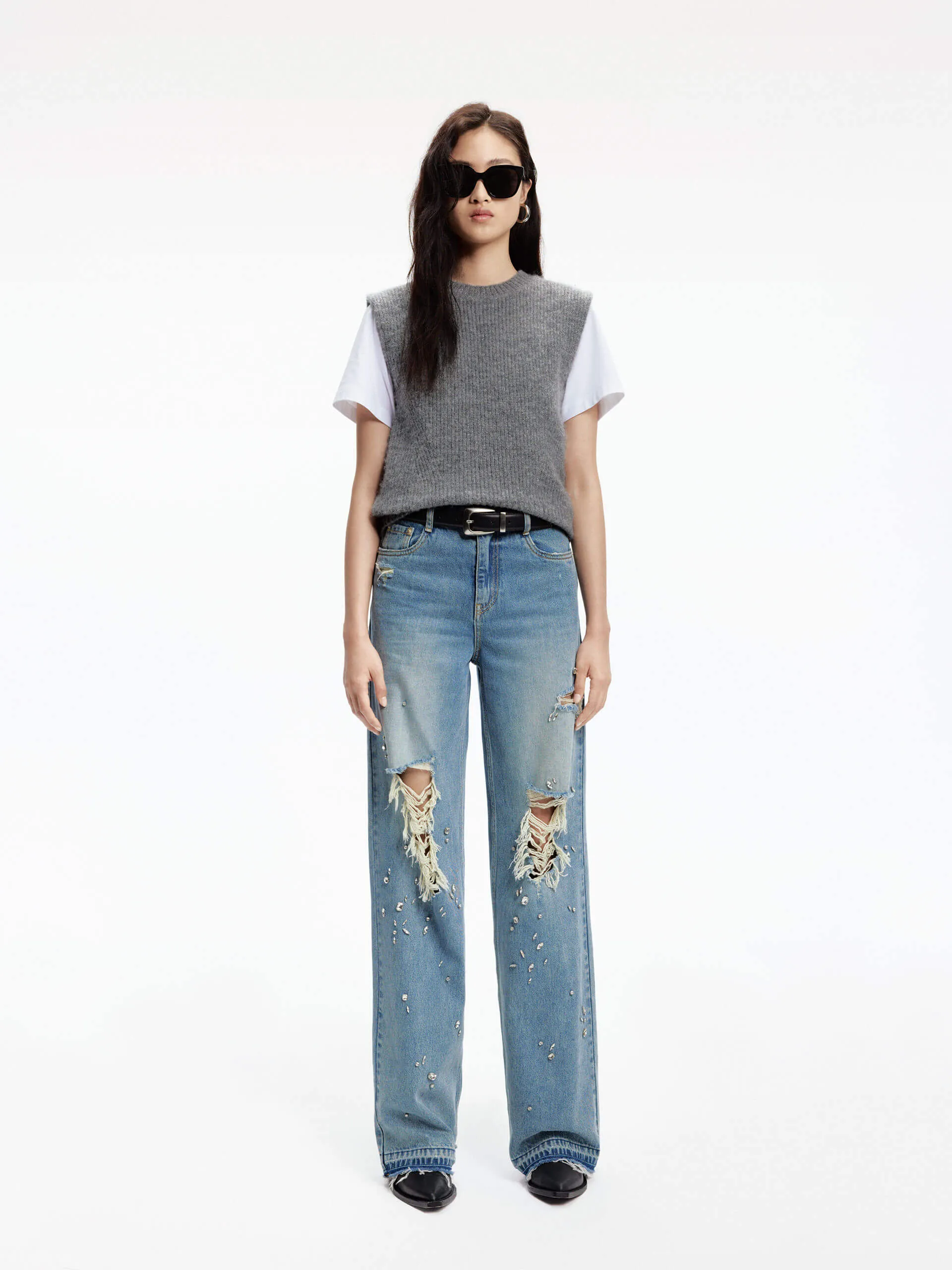 Crystal Detail Straight Jeans