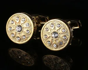 CRYSTAL GOLD ROUND CUFFLINKS