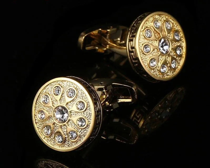 CRYSTAL GOLD ROUND CUFFLINKS