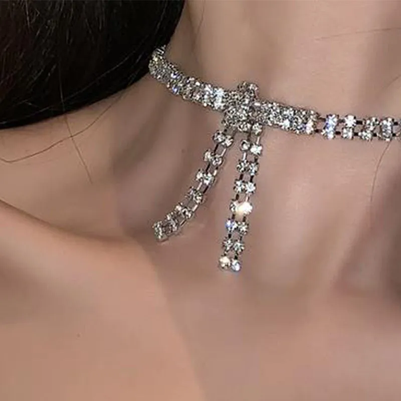 Crystal Rhinestone Bow Pendant Choker Necklace and Other Styles -Gifts For Any Occasion-Bridesmaids-Wedding Accessories