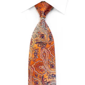 Crystal Rhinestone Silk Tie Anthemion Paisley On Orange By Renoma