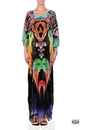 CRYSTALLIUS Green Crystalized Devarshy Long Embellished Kaftan - 1097B