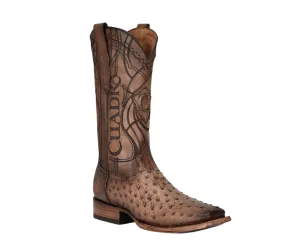 Cuadra CU744 MN Lugano Brown Ostrich Embroidery & Laser & Woven Square Toe