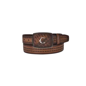 Cuadra Men's Laser & Woven Honey Brown Leather Belt