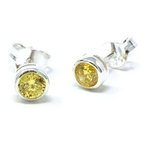 Cubic Zirconia Bezel Sterling Silver Stud Earrings