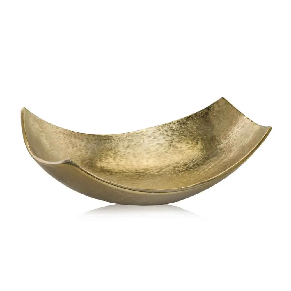 Cucha Small Scoop Bowl, Shiny Bowl, Aluminum, Gold, Modern, Tabletop, Kitchen, Home or Office, Décor, Bowl for Nuts, Key Holder, Change Dish, Decoration Centerpiece for Coffee Table, 13" x 7.5" x 4.5"