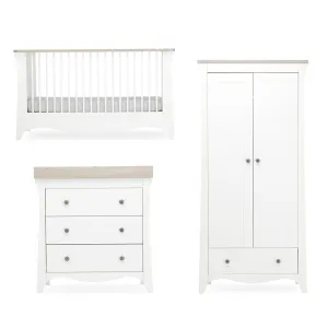 CuddleCo Clara 3 Piece Set 3-Drawer Dresser Cot Bed   Wardrobe - White/Ash