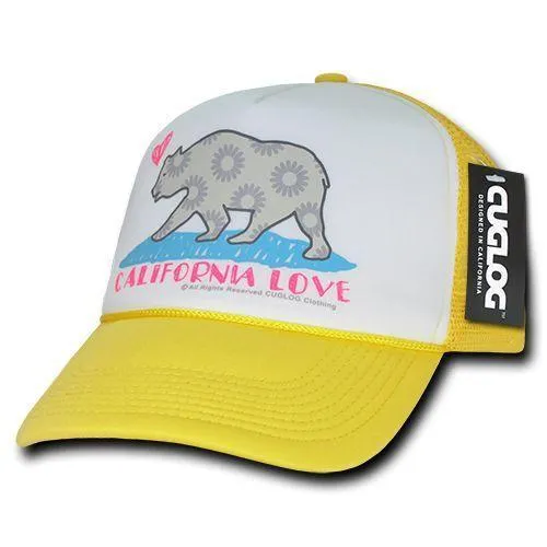 Cuglog 5 Panel California Love Foam Trucker Baseball Hat Cap California Bear