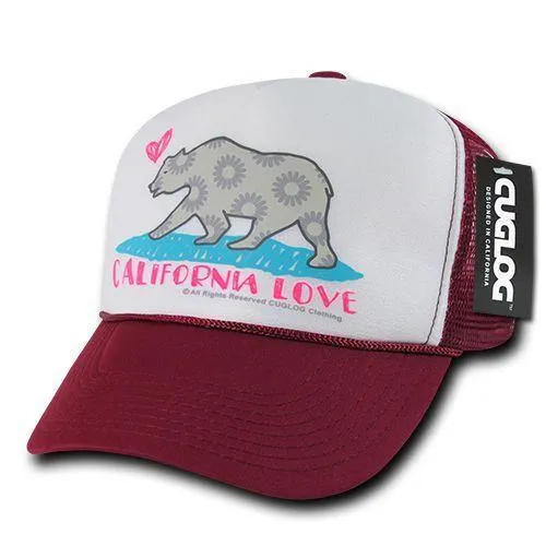 Cuglog 5 Panel California Love Foam Trucker Baseball Hat Cap California Bear