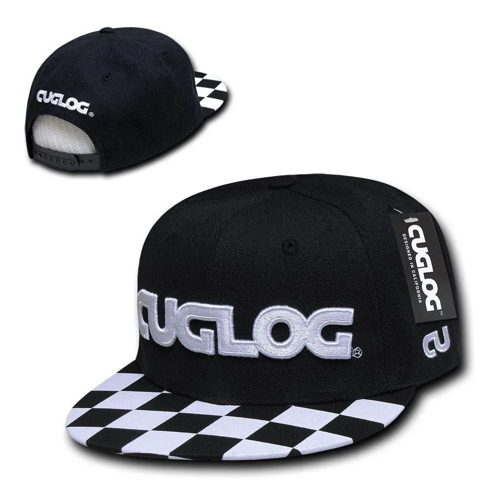 Cuglog Checker Retro Flat Bill High Crown 6 Panel Snapback Caps Hats