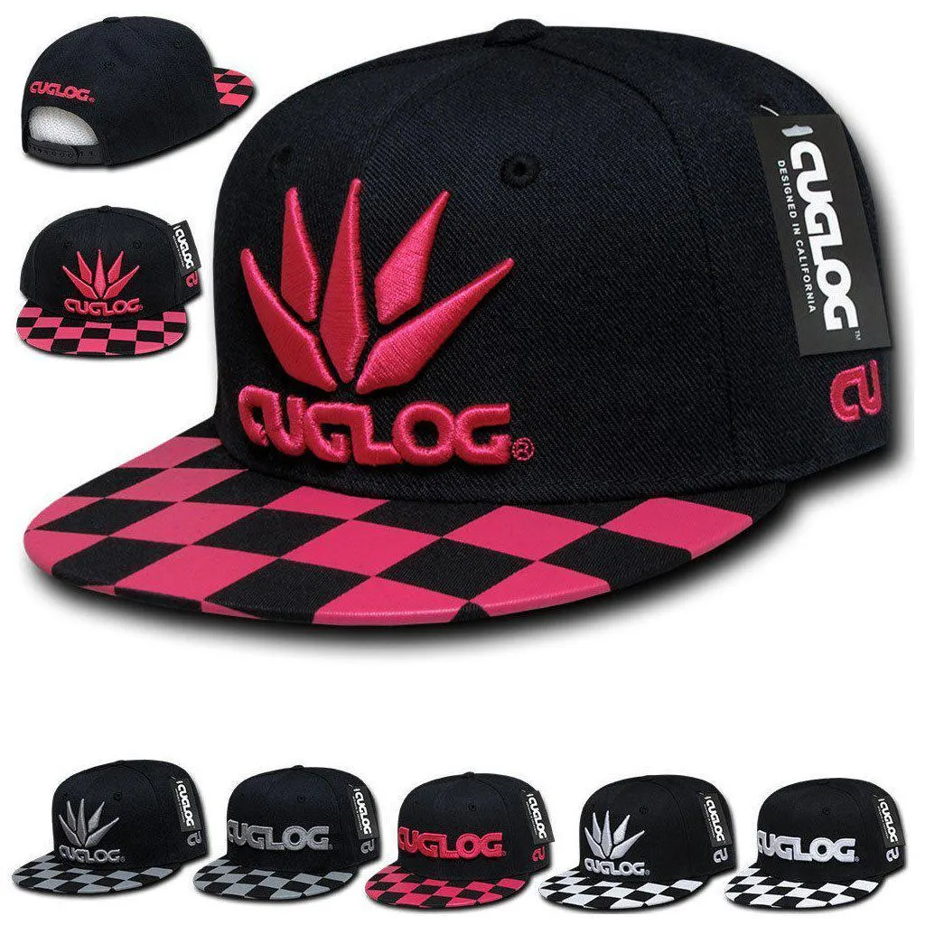 Cuglog Checker Retro Flat Bill High Crown 6 Panel Snapback Caps Hats