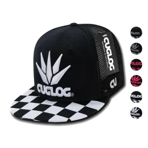 Cuglog Checker Retro Flat Bill High Crown 6 Panel Trucker Caps Hats