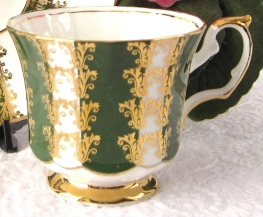 Cup And Saucer Gold Overlay Green Bands Elizabethan England 1960s