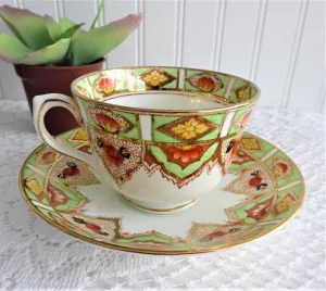 Cup And Saucer Lime Green Gold Taylor And Kent 1920s Hand Painted England