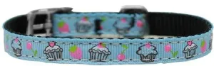 Cupcakes Nylon Dog Collar with classic buckle 3-8" Blue Size 8