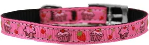 Cupcakes Nylon Dog Collar with classic buckle 3-8" Pink Size 12