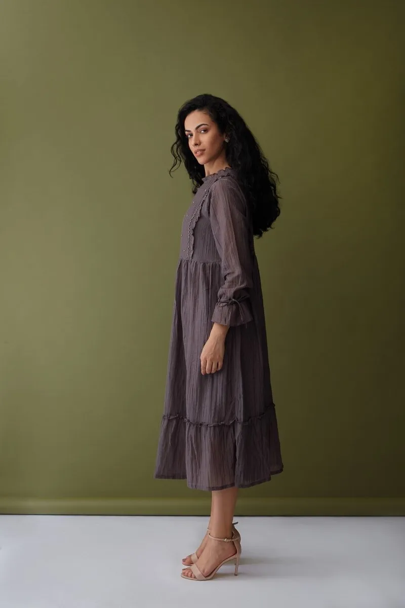 Cupro Crinkle Dress-Grey