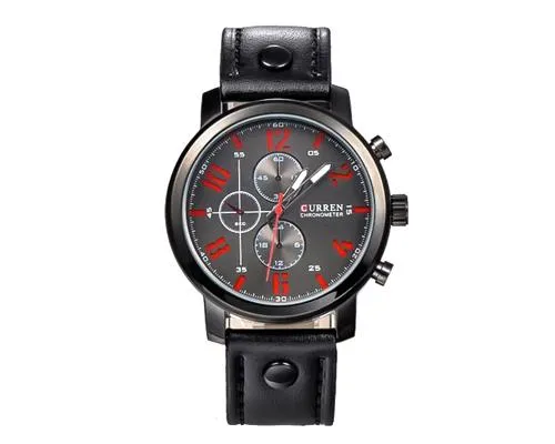 CURREN Army Numerals Round Dial Men Watch with Leather Band