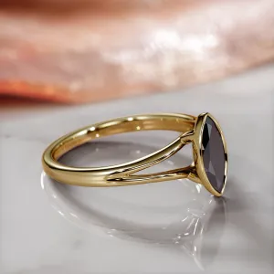 Curva Scura -   Bezel  Natural Black Diamond Marquis Engagement Ring  in Yellow Gold