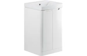 Curve 500mm Floor Standing Vanity And Ceramic Basin White Gloss