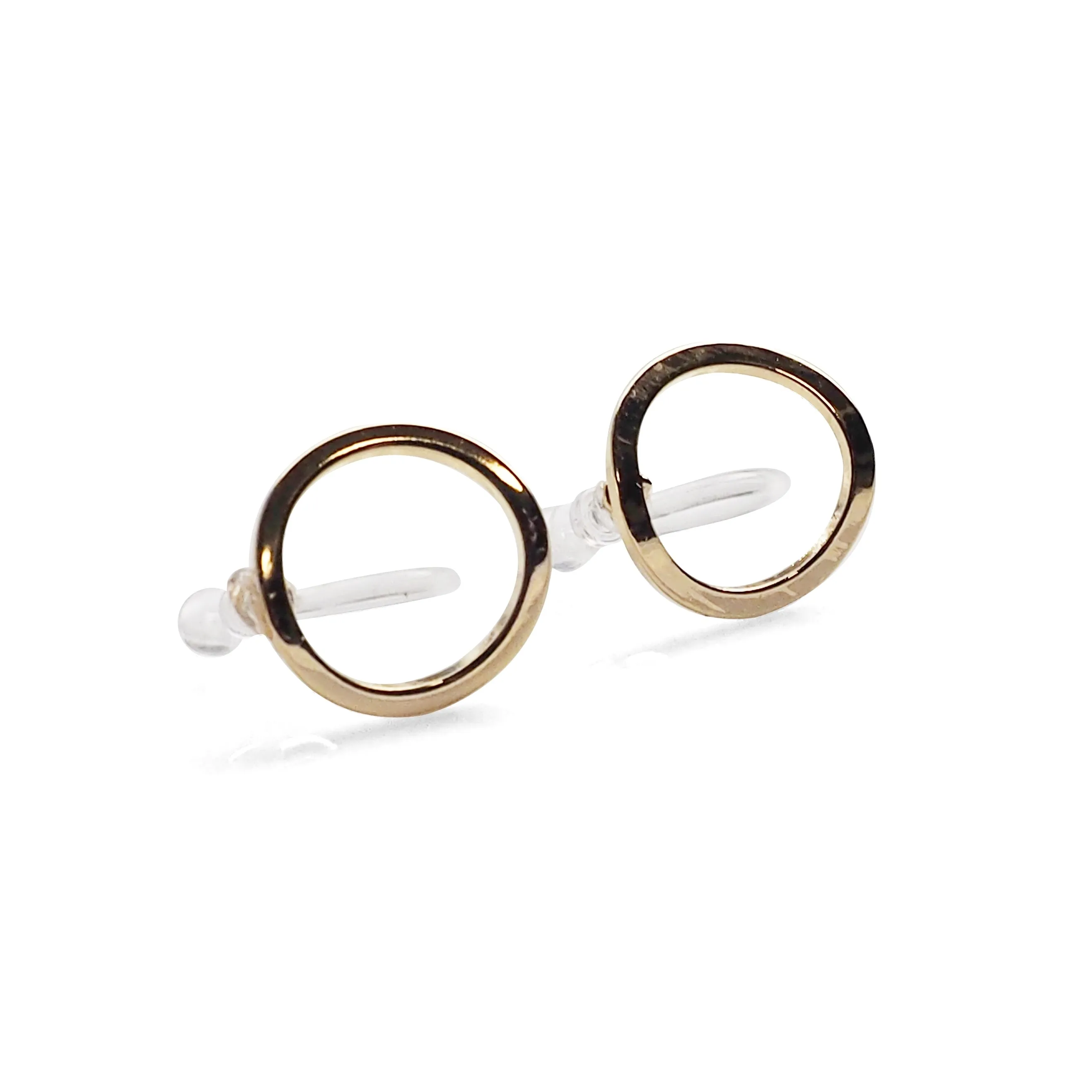 Curved Circle Hoop Invisible clip on stud earrings ( Gold tone )