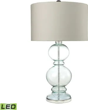 Curvy Glass Led Table Lamp In Light Blue With Textured Linen Shade