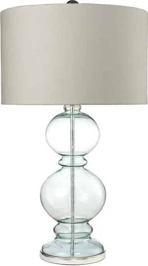 Curvy Glass Table Lamp In Light Blue With Textured Linen Shade