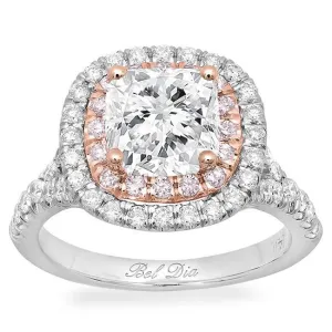 Cushion Baby Split Double Halo Engagement Ring with Pink Diamonds