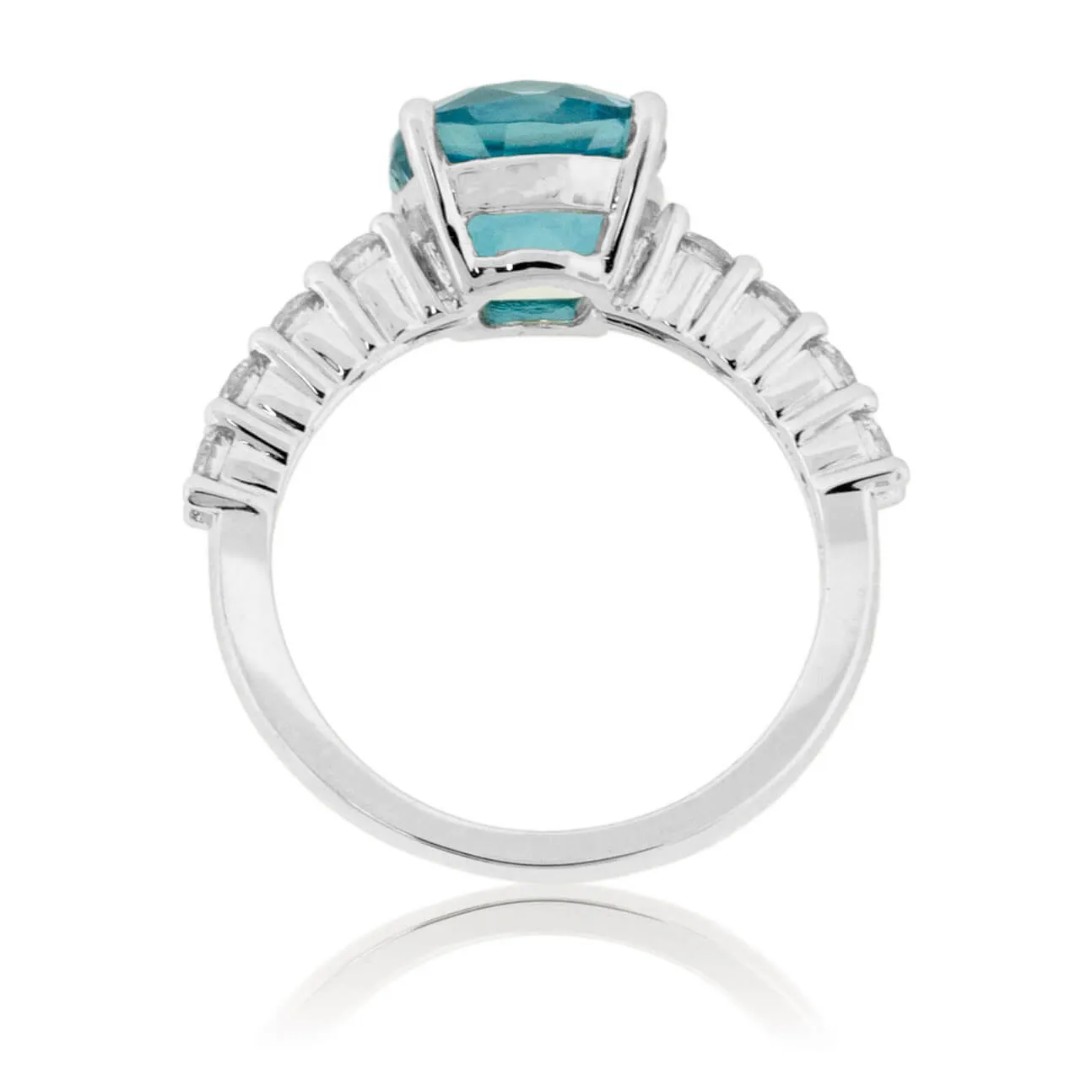 Cushion Cut Blue Zircon & Diamond Lined Ring