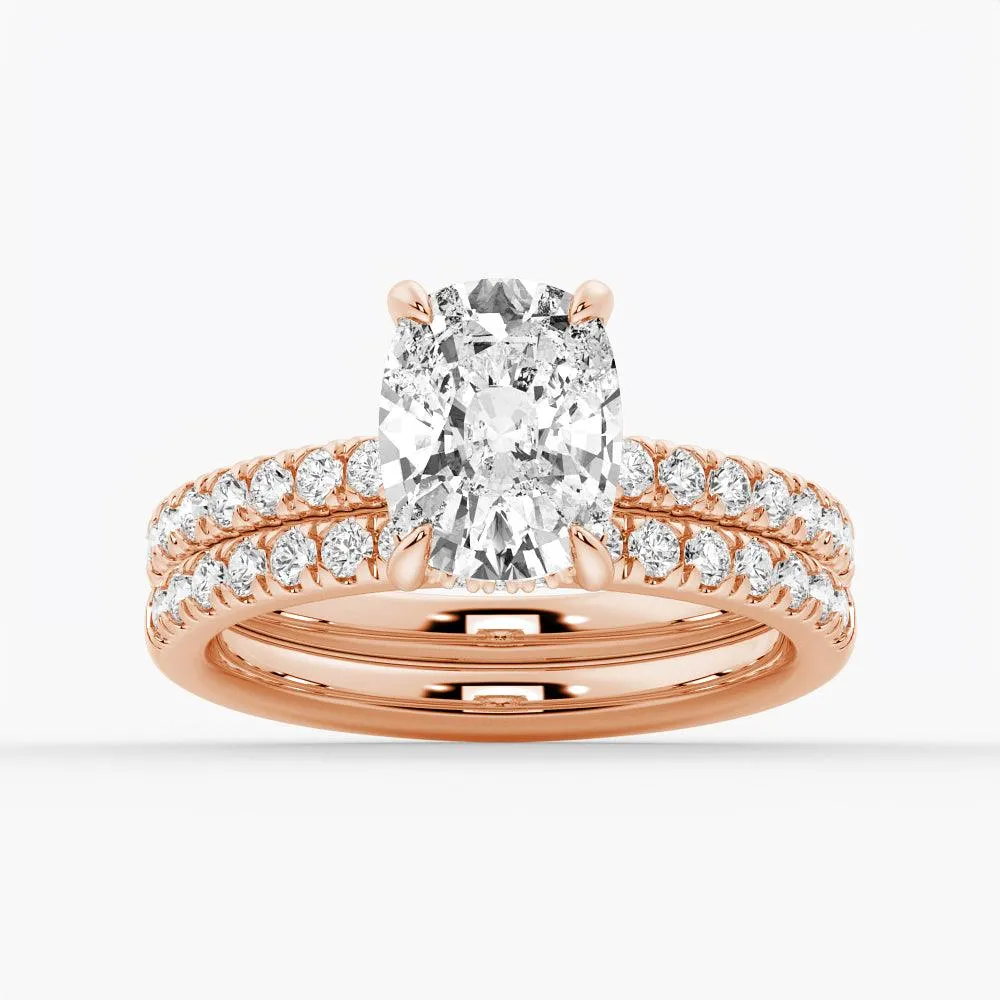 Cushion-Cut Moissanite Engagement Ring With Hidden Halo