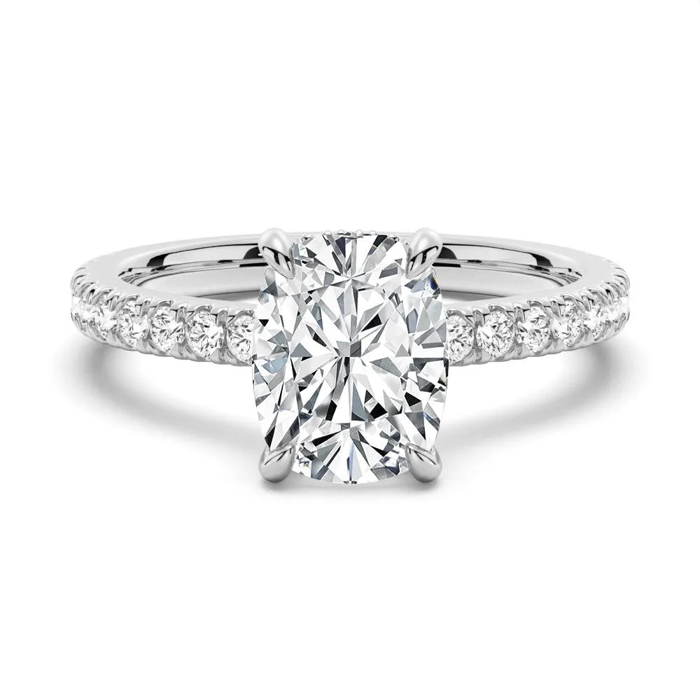 Cushion-Cut Moissanite Engagement Ring With Hidden Halo