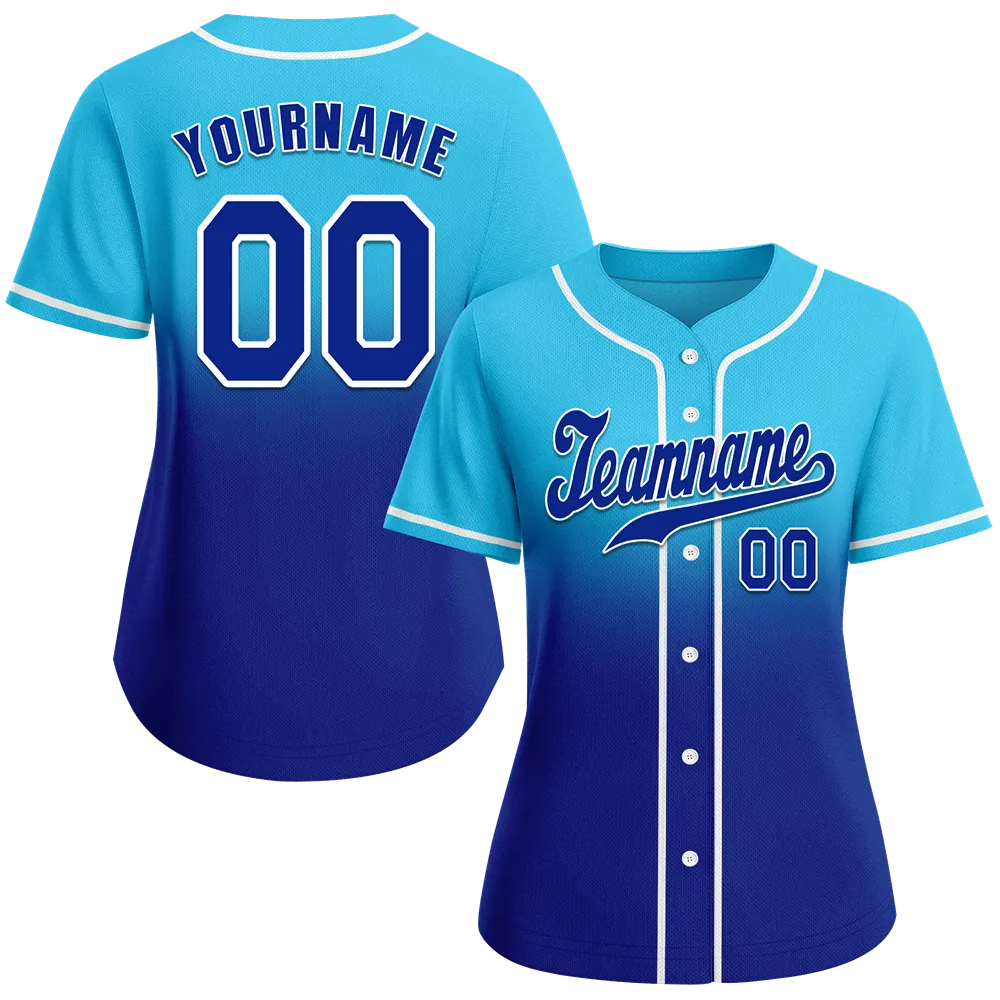 Custom Aqua Blue Fade Fashion Blue Authentic Baseball Jersey