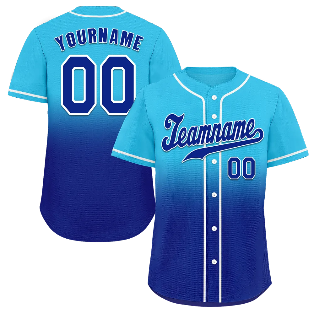 Custom Aqua Blue Fade Fashion Blue Authentic Baseball Jersey