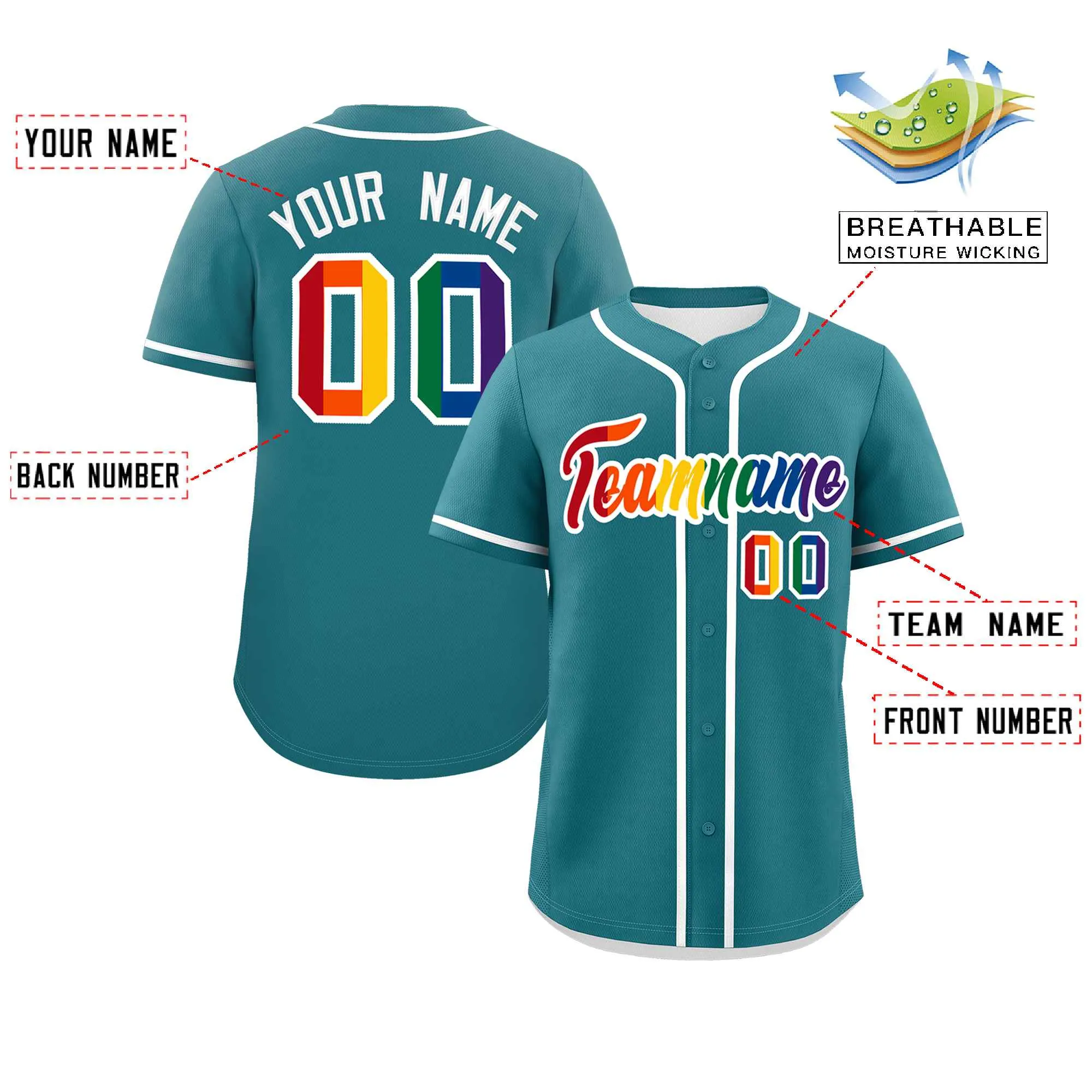 Custom Aqua LGBT Rainbow For Pride Month Classic Style Authentic Baseball Jersey