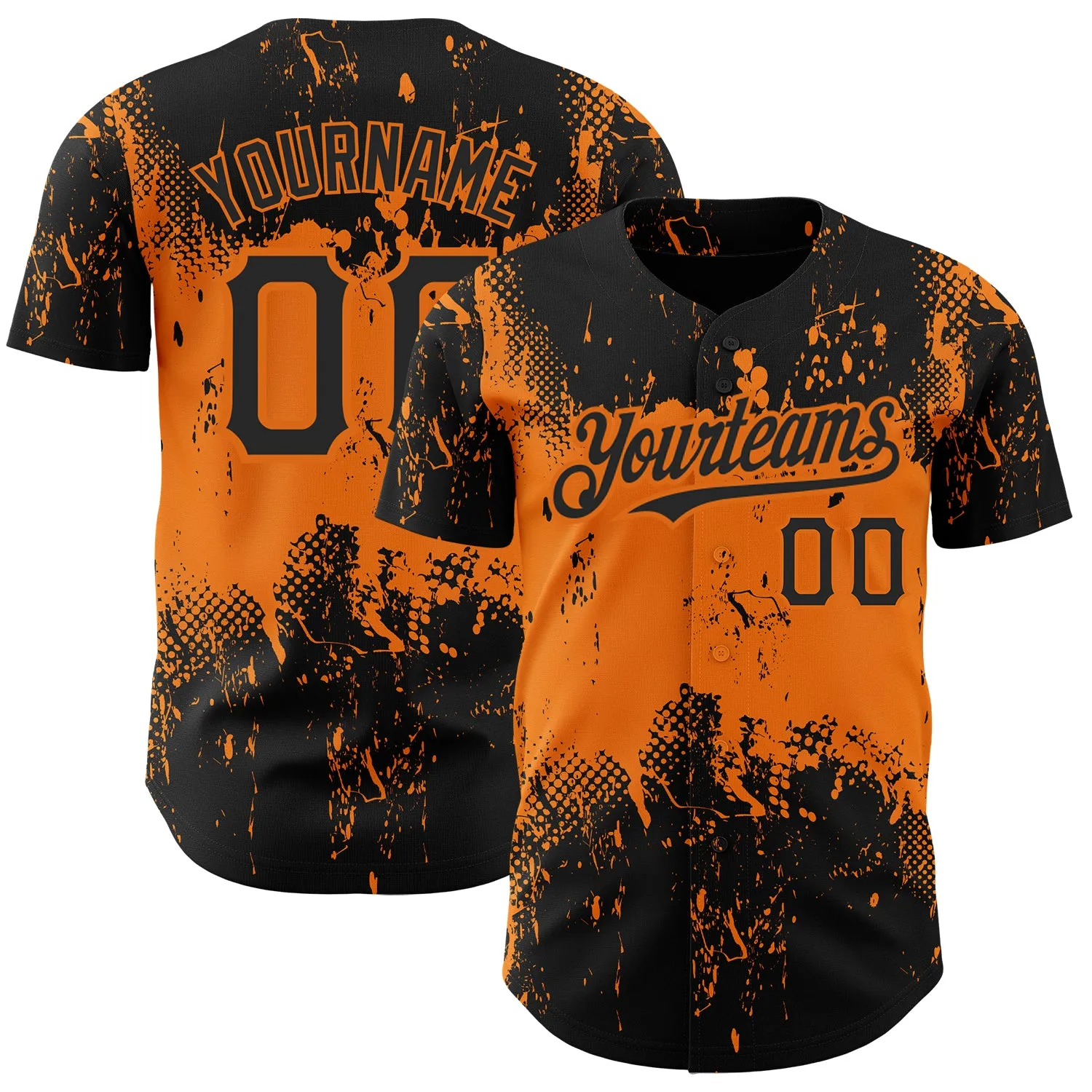 Custom Black Bay Orange 3D Pattern Design Abstract Splatter Grunge Art Authentic Baseball Jersey