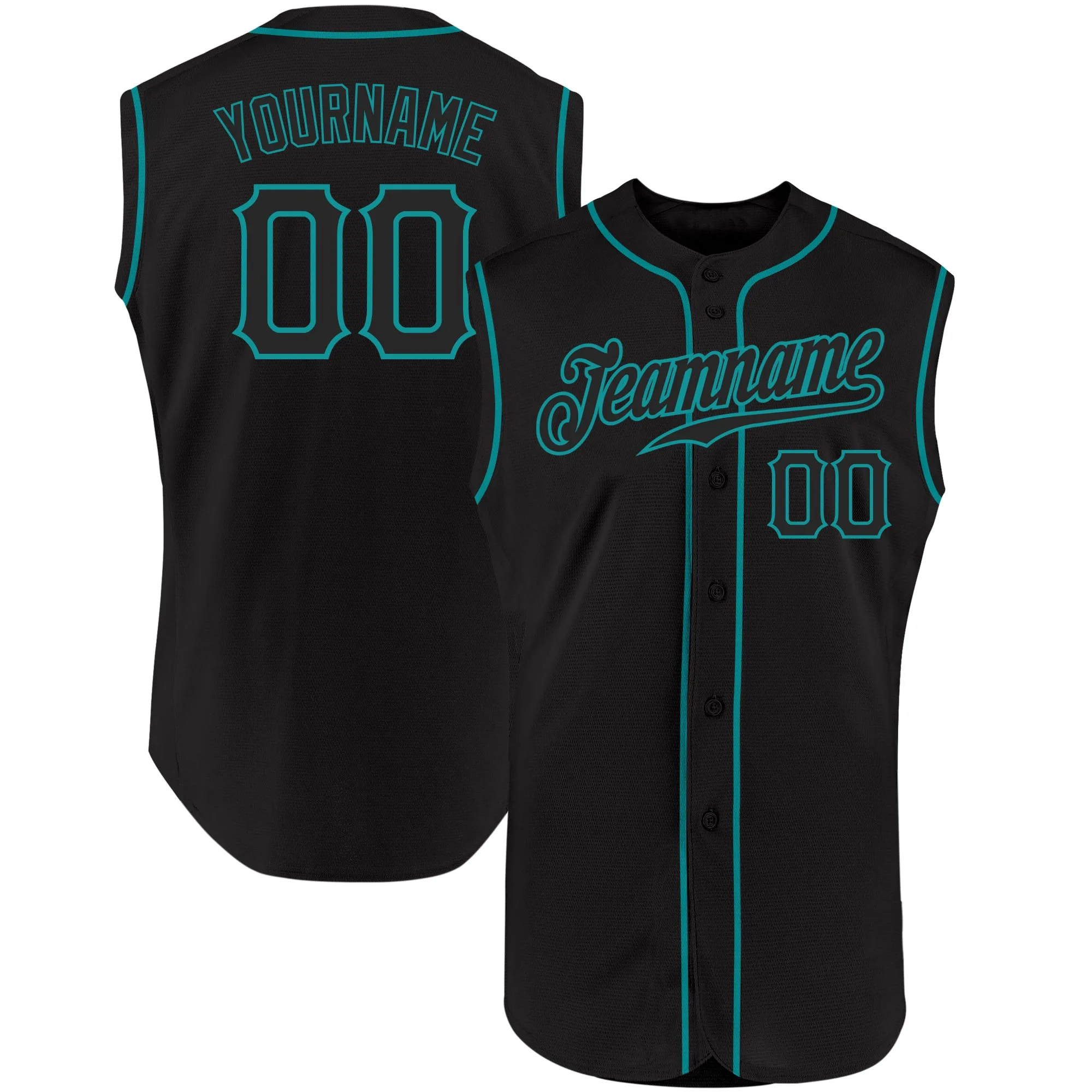 Custom Black Black-Teal Authentic Sleeveless Baseball Jersey