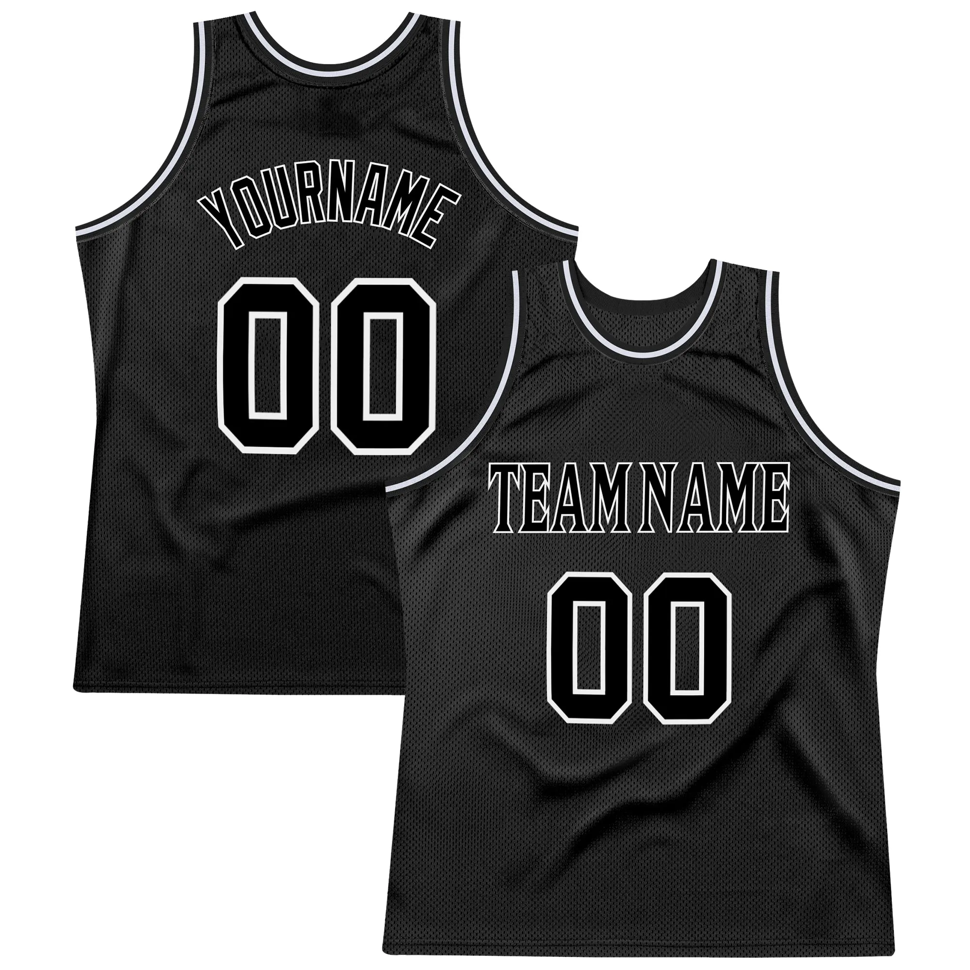 Custom Black Black-White Authentic Throwback Basketball Jersey