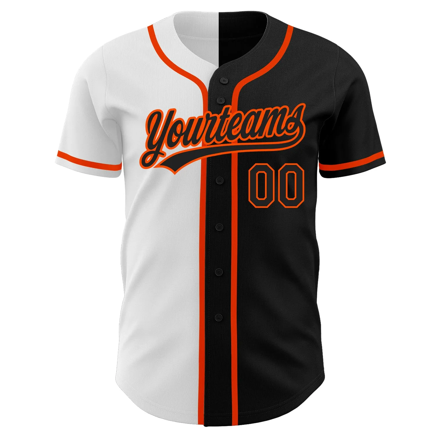 Custom Black Black White-Orange Authentic Split Fashion Baseball Jersey