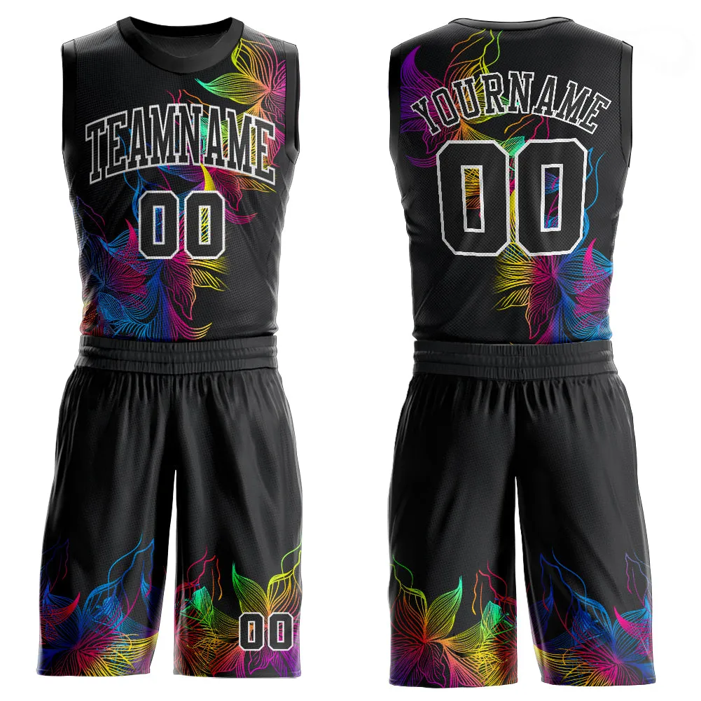 Custom Black Black-White Round Neck Sublimation Basketball Suit Jersey