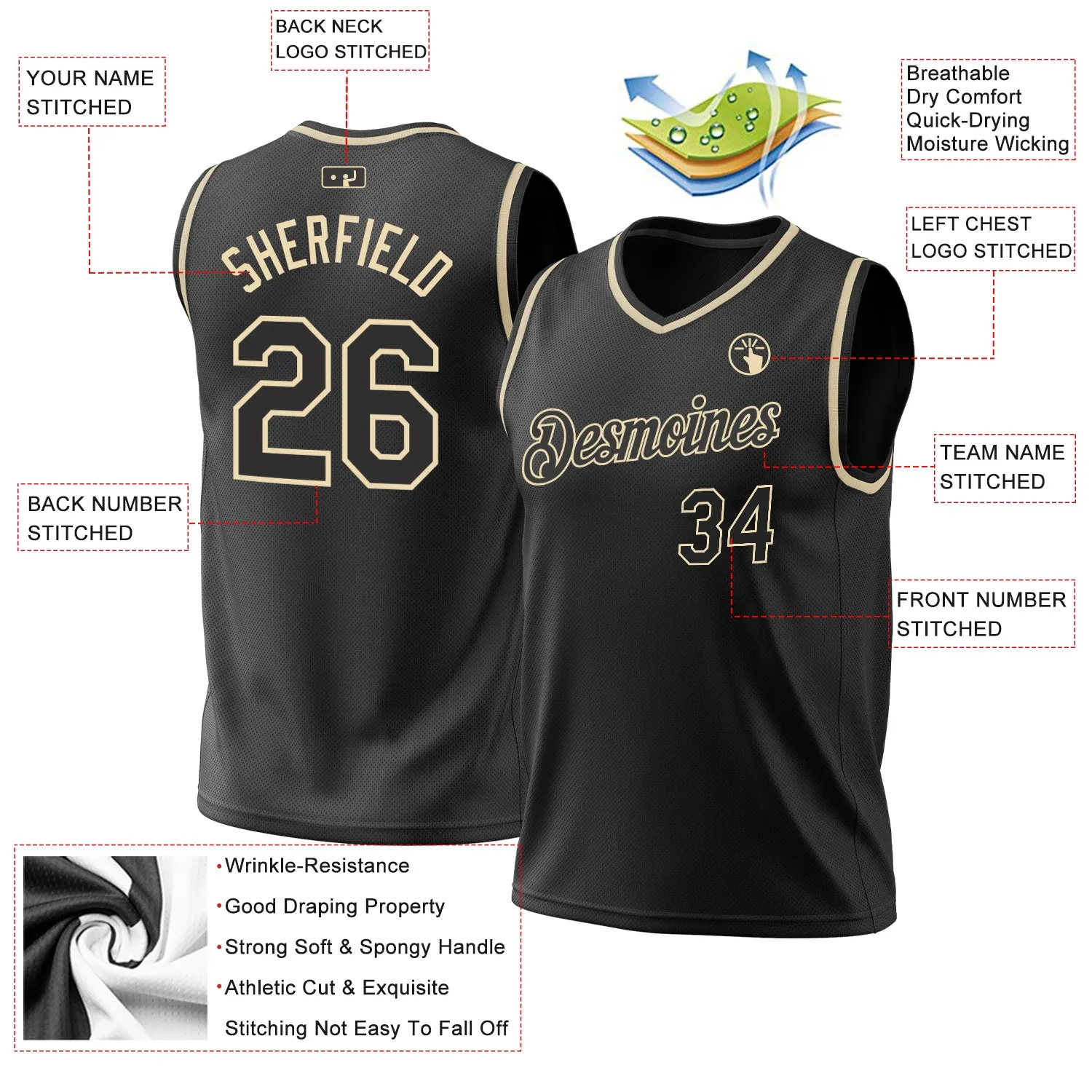 Custom Black Cream Authentic Throwback Basketball Jersey