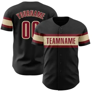 Custom Black Crimson-Cream Authentic Baseball Jersey