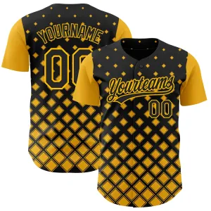 Custom Black Gold 3D Pattern Design Geometric Shapes Authentic Baseball Jersey