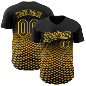 Custom Black Gold 3D Pattern Design Gradient Lines Authentic Baseball Jersey