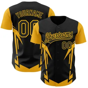 Custom Black Gold 3D Pattern Design Side Sharp Edges Authentic Baseball Jersey