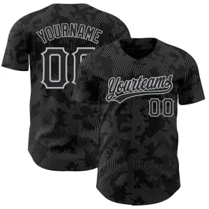 Custom Black Gray 3D Pattern Design Curve Lines Authentic Baseball Jersey