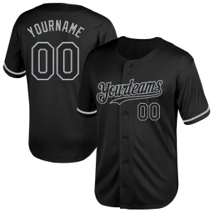 Custom Black Gray Mesh Authentic Throwback Baseball Jersey