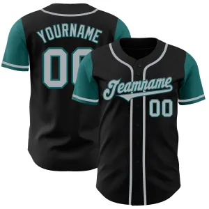 Custom Black Gray-Teal Authentic Two Tone Baseball Jersey