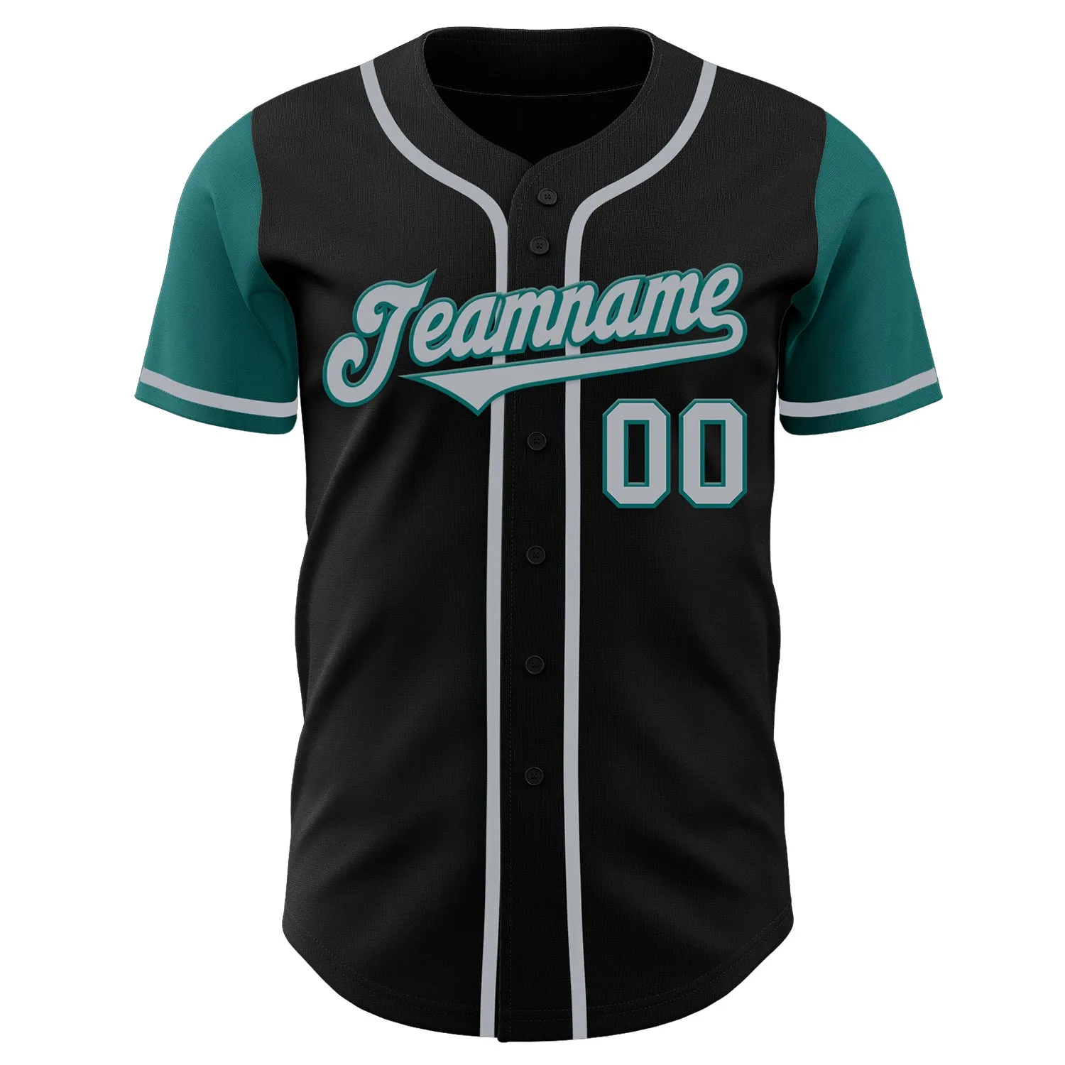 Custom Black Gray-Teal Authentic Two Tone Baseball Jersey