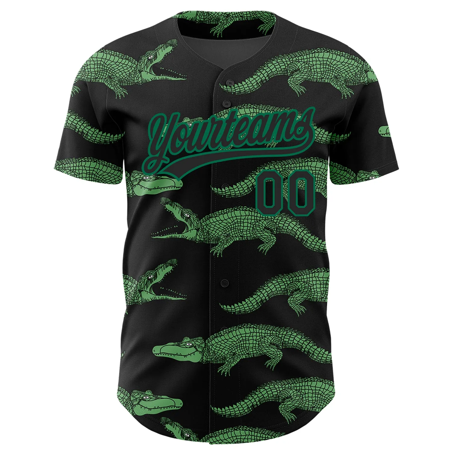 Custom Black Kelly Green 3D Pattern Design Crocodile Authentic Baseball Jersey