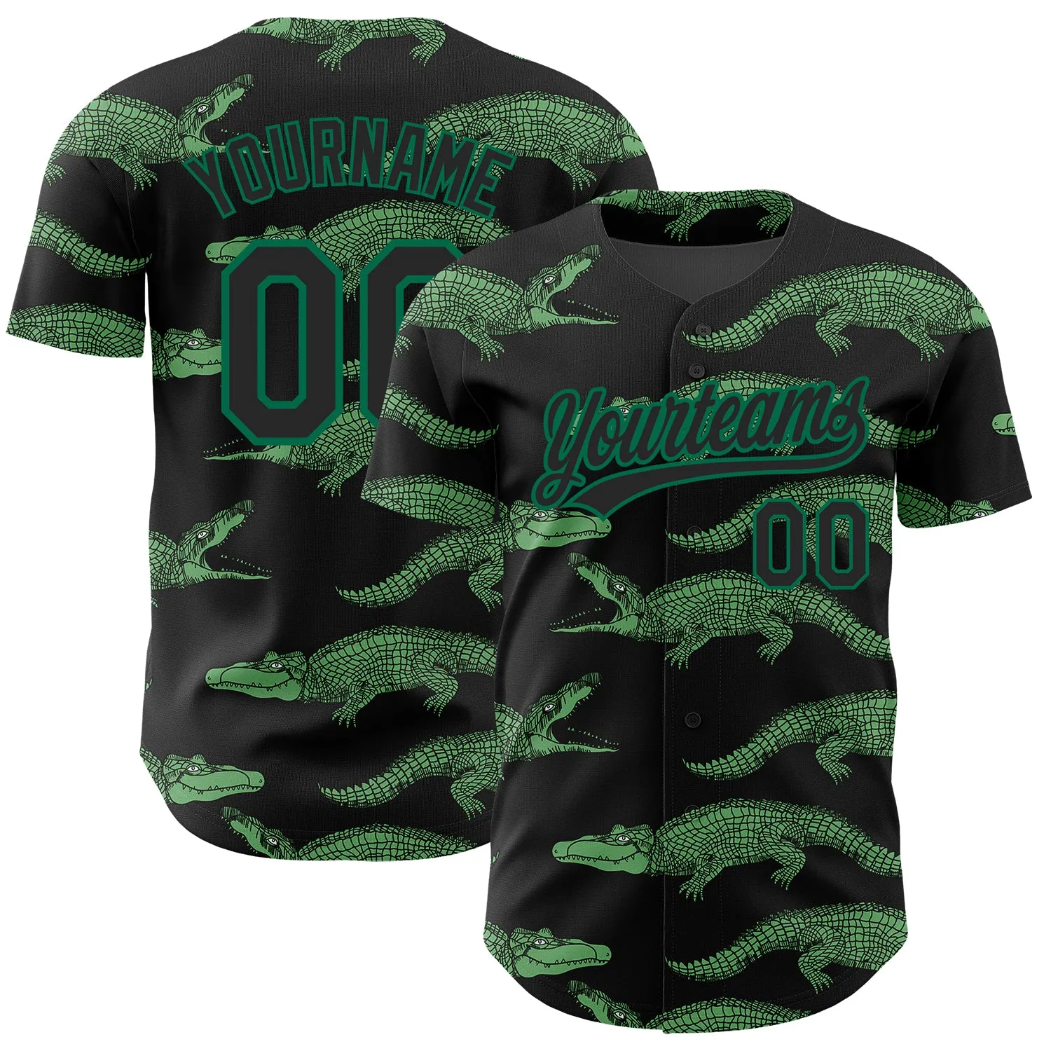 Custom Black Kelly Green 3D Pattern Design Crocodile Authentic Baseball Jersey